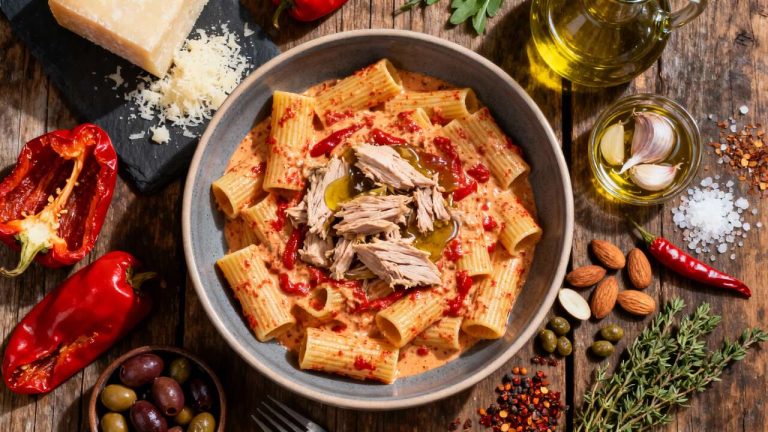 Ricetta pasta tonno e pesto di peperoni: piatto cremoso e fresco da provare